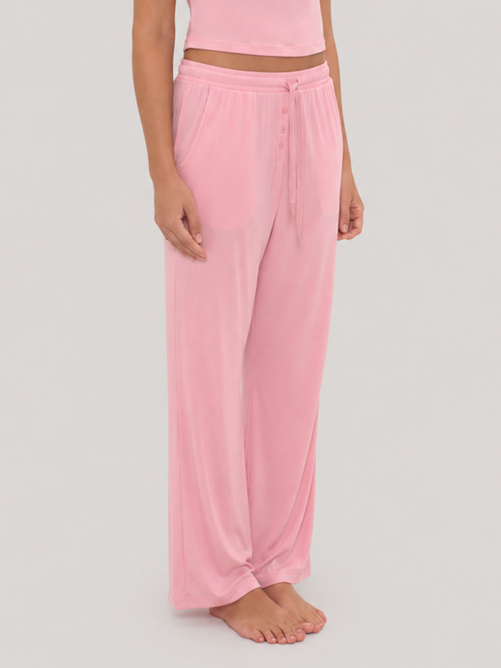 Rib Lounge Pant Powder Pink front angled