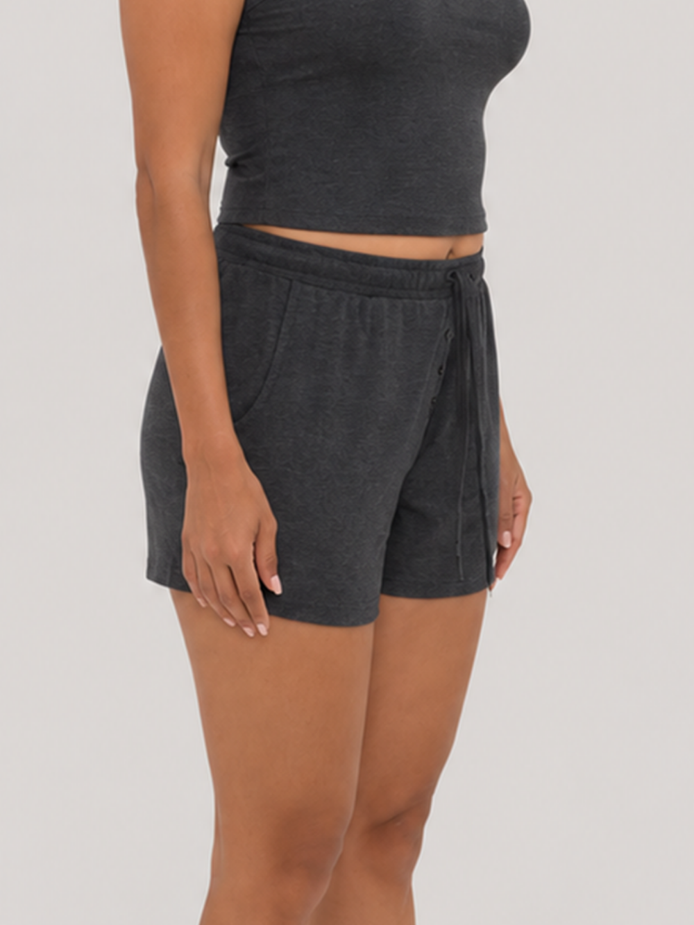Rib Lounge Short Charcoal Heather front angled