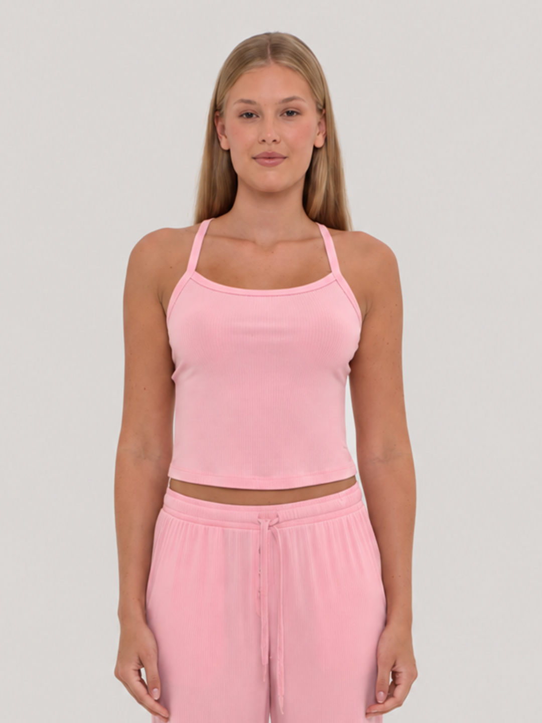 Rib Lounge Singlet Powder Pink front