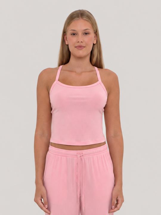 Rib Lounge Singlet Powder Pink front