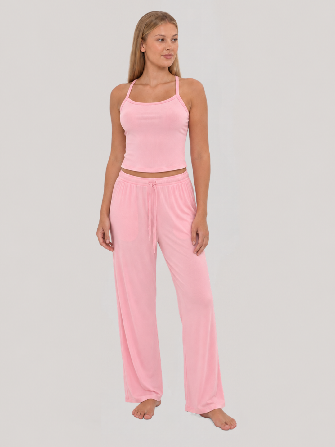 Rib Lounge Singlet Powder Pink full