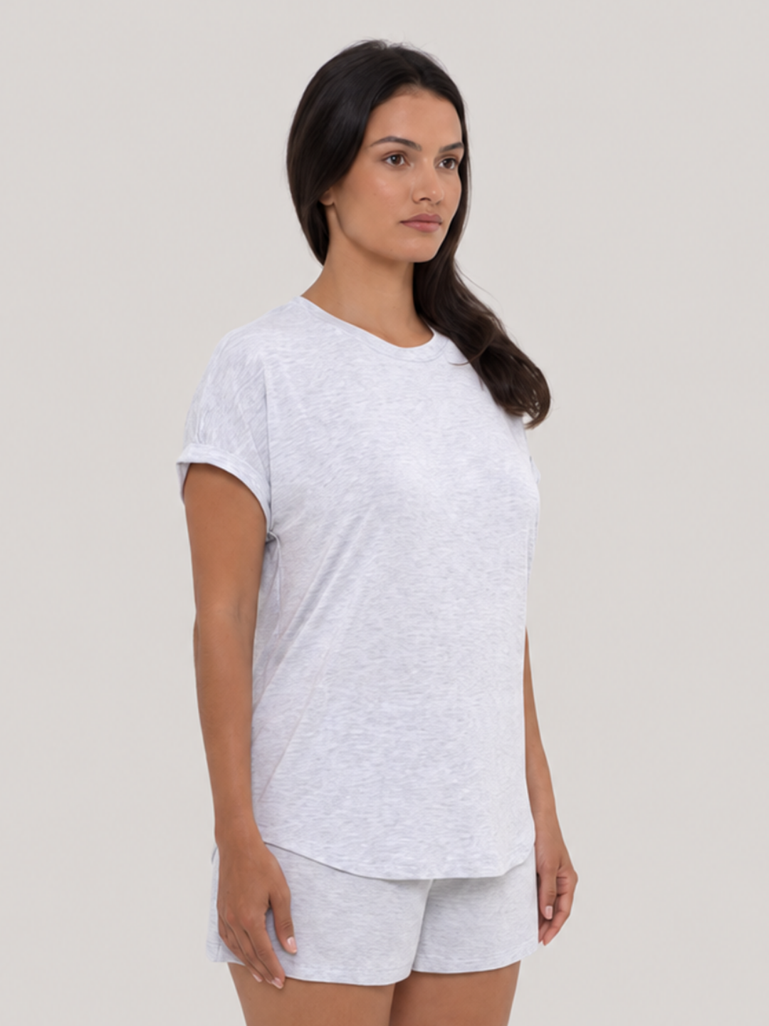 Sleep Top Light Grey Heather front angled